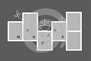 Montage collage photo frame decorative composition blank template, vector design.