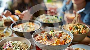 A montage of different people enjoying neutrino soup showcasing the diverse range of customers photo