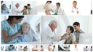 Montage of doctors with their patients