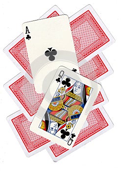 A montage of playing cards with a queen and ace of clubs revealed.