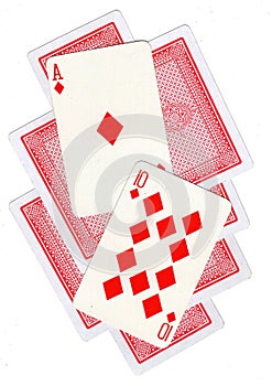 A montage of playing cards with a ten and ace of diamonds revealed.