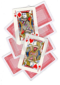 A montage of playing cards with two jacks revealed.