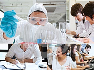 Montage with students doing chemistry