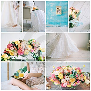 Montage of wedding images - beautiful preperation to marriage. Collage.