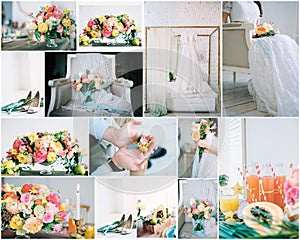 Montage of wedding images - beautiful preperation to marriage. Collage.