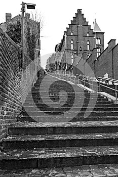 Montagne de Bueren in black and white photo