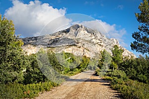 Montagne Sainte-Victoire - a limestone mountain ridge in the sou photo