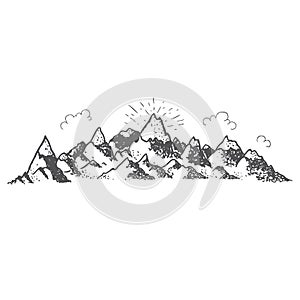 Montain and clouds. Vintage illustration.