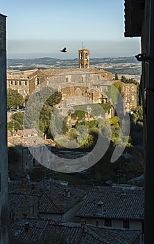 MONTALCINO, TUSCANY/ITALY: OCTOBER 31, 2016: Beautiful Narrow Streets of Montalcino City with Fortress View