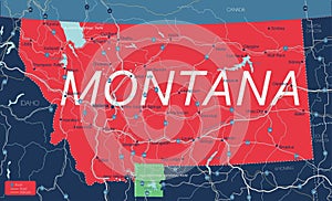 Montana state detailed editable map photo