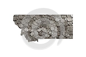 Montana State Map Outline and Piles of Shiny United States Nickels, Money Concept