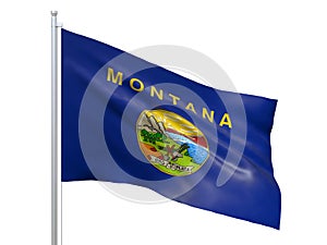 Montana U.S. state flag waving on white background, close up, isolated. 3D render