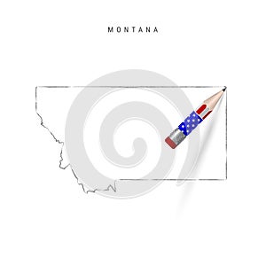 Montana US state vector map pencil sketch. Montana outline map with pencil in american flag colors