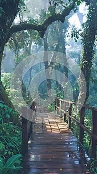 Montane forest beauty captured with a wooden bridge on Ang Ka