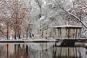 Montanesium park in Montana during snowfall