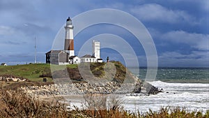 Montauk Point Lighthouse with cliffs