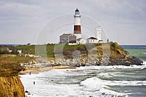 Montauk Point Lighthouse and two fishermen