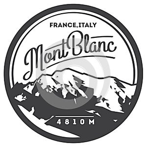 MontBlanc in Alps, France, Italy outdoor adventure badge. Higest mountain in Europe illustration. photo