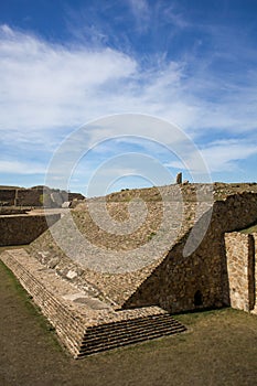 Monte Alban Oaxaca Mexico ancient ball game stadium one grandstand