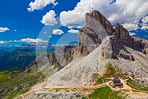 Monte Averau with Rifugio Averau and Sella in the background, Dolomites