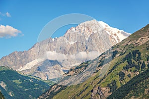 Monte Bianco Mont Blanc in the background view from Aosta Valley Italy photo