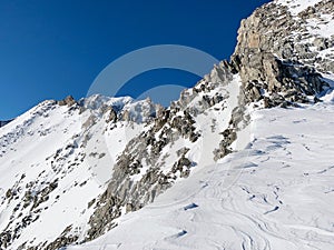 Monte Blanc glacier from Pointe Helbronner, Courmayeur town, Italy photo