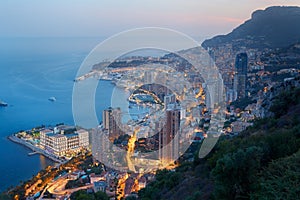 Monte Carlo, illuminated city view in the evening