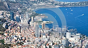 Monte Carlo: panoramic view of the city with blue sea in Summer