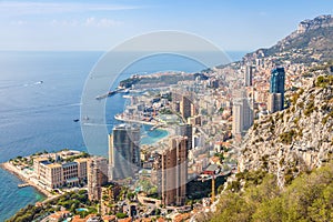 Monte Carlo - panoramic view of the city. Monaco port and skyline