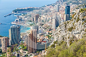Monte Carlo - panoramic view of the city. Monaco port and skyline