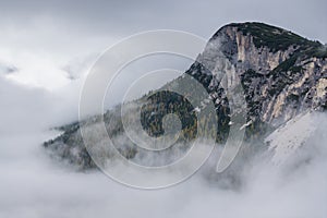 Monte Cristallo on a foggy, cloudy day.