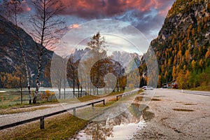 Monte Cristallo Mountains in Dolomites at sunrise, South Tyrol. Italy