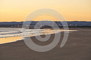 Monte Gordo beach view from Vila Real de Santo Antonio in algarve, Portugal photo