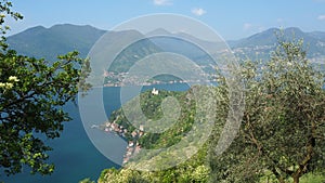 Monte Isola, Brescia Italy. Landscape on Lake Iseo from the path that leads to the summit of the island