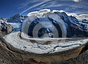 Monte Rosa landscape of alpine glacier and Dufourspitze highest