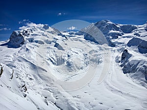 Monte Rosa massif with Dufourspitze, Gorner glacier and Liskamm