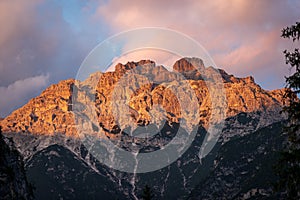 Monte Rudo or Rautkofel at Sunset - Sesto Dolomites Italian Alps