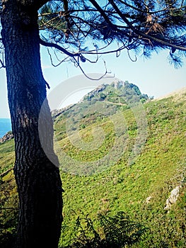 Monte Ulia in San Sebastian (Donostia) Cantabrian Coast. Guipuzcoa, Spain Pasajes Lighthouse.