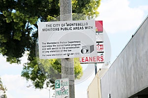 Montebello, California - USA -March 12-2013: Sign notifying public that the city of Montebello uses Video Camera Technology to