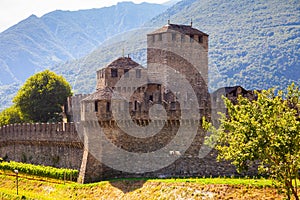 Montebello Castle in Bellinzona city on foothills of Swiss Alps