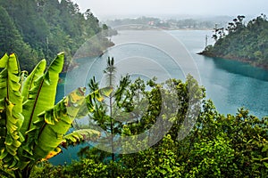 Montebello lake on the border of Mexico and Belize in cloudy day photo