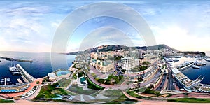 Montecarlo. Aerial view of Monaco skyline at sunset. 360 degrees spherical images