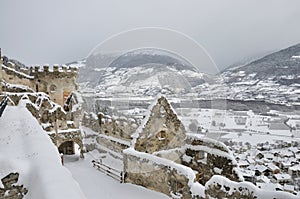 Montechiaro castle and valley with snow