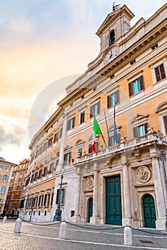 Montecitorio Palace, seat of Italian Chamber of Deputies. Italian Parliament building, Rome, Italy