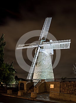 Montefiore Windmill at night, Jerusalem