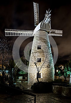 Montefiore Windmill at night, Jerusalem