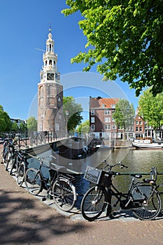 Montelbaanstoren Tower built in 1516, located along Oudeshans canal in Amsterdam Centrum photo