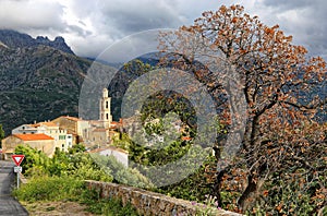 Montemaggiore village entrance in Calvi area, Corsica
