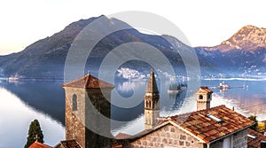 Montenegro kotor bay reflection mountains church