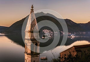 Montenegro kotor bay reflection mountains church